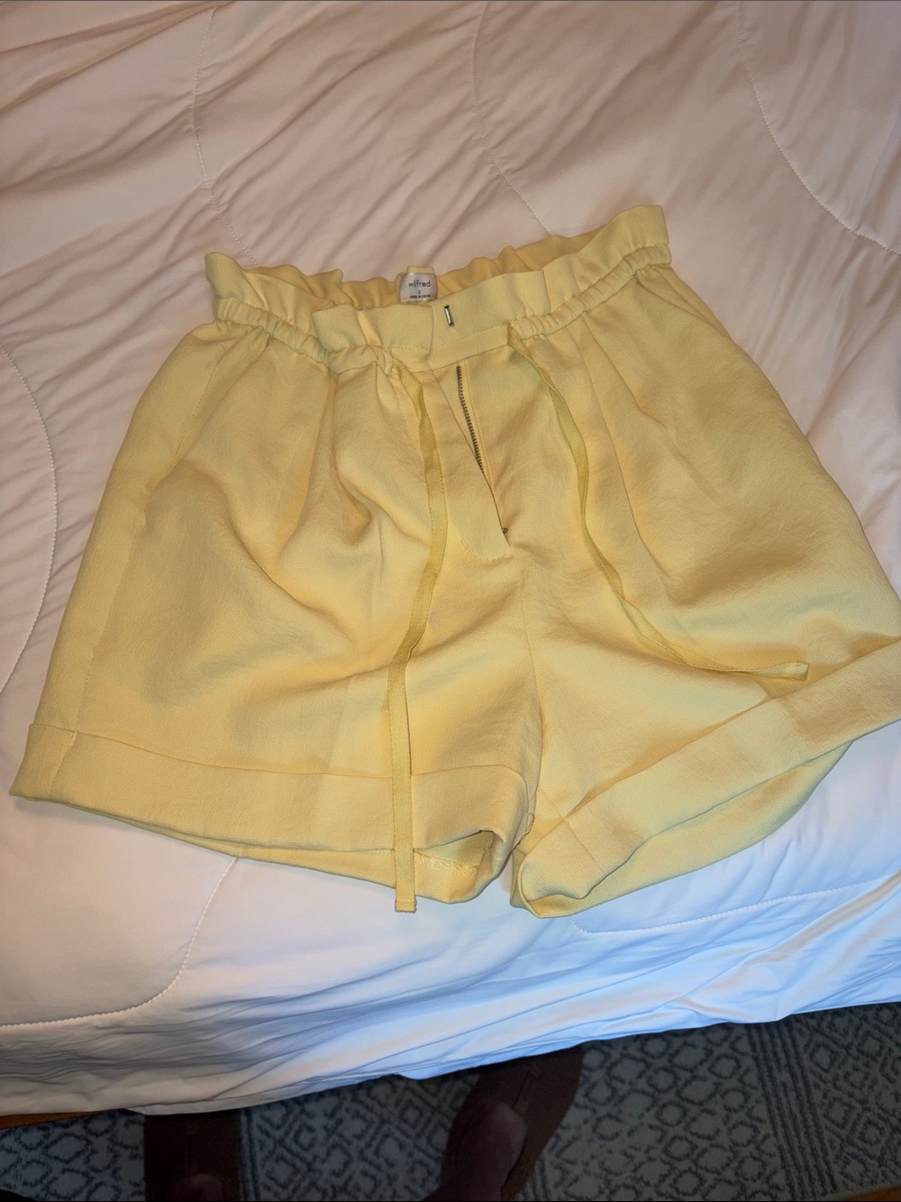 Aritzia Pale Yellow High-Waist Paperbag Tie Shorts